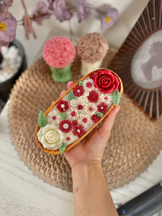 wood bowl floral candle